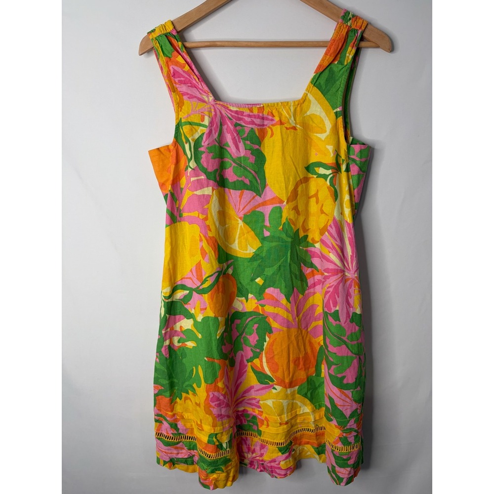 C&C California Tropical Citrus Linen Blend Shift Dress Sz XS Yellow Pink Boho